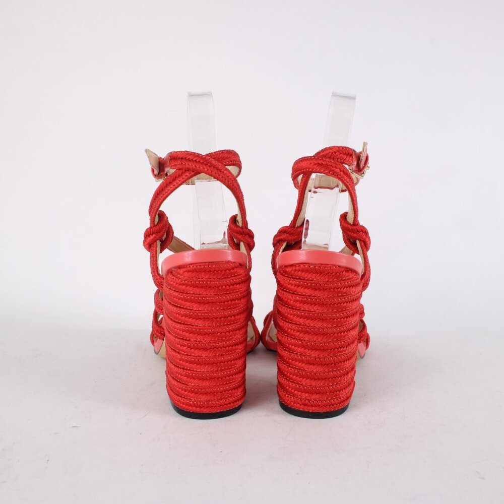 Cabi Heels Tip Toe Sz 7 M Hibiscus Red Knotted Rope Detail Polyester 4" Heels - Picture 7 of 15